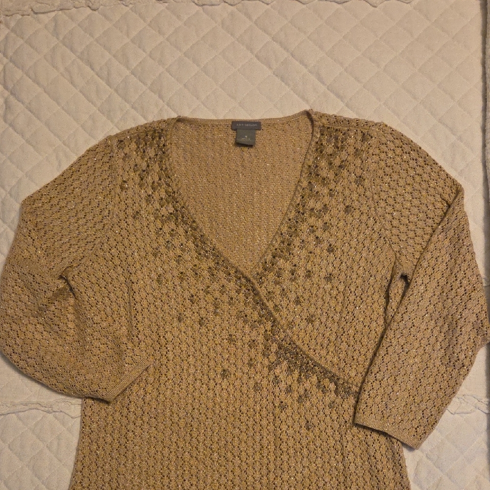 Ann Taylor V-Neck Sweater - Gold
